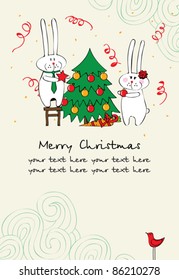 Cute Christmas card with bunnies