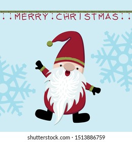 Cute Christmas card Cute Cartoon Gnome on a blue background - Vector