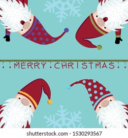 Cute Christmas card Cute Cartoon Gnomes on a blue background - Vector