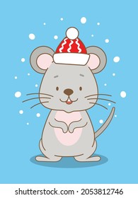 Cute Christmas card with a cartoon mouse