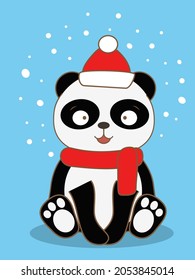 Cute Christmas card with a cartoon panda