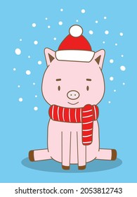 Cute Christmas card with a cartoon pig