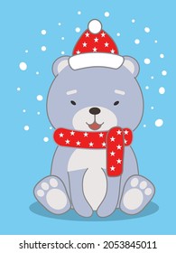 Cute Christmas card with a cartoon polar bear