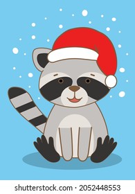 Cute Christmas card with a cartoon raccon