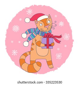 Cute christmas card with cat