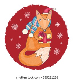 Cute christmas card with fox