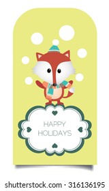 Cute Christmas card with fox. Happy holidays Vector illustration