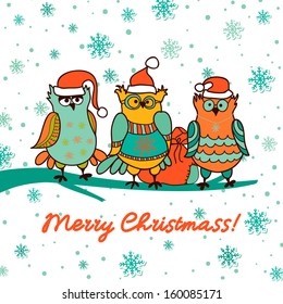 Cute christmas card with funny owls.