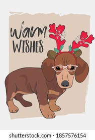 Cute christmas card with hand drawn dog character