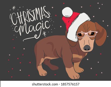 Cute christmas card with hand drawn dog character
