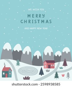 A cute Christmas card. A hand-drawn winter landscape. Vector illustration