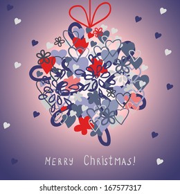 cute christmas card with hanging ball