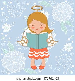Cute Christmas card with happy angel 