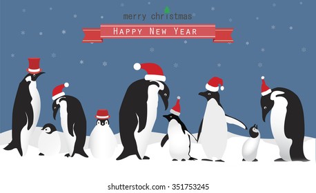 Cute christmas card with penguins
