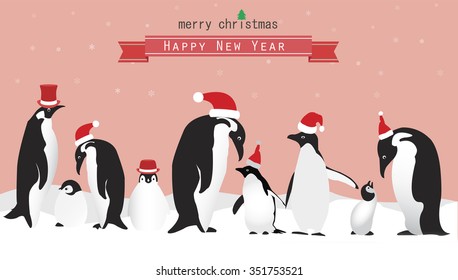 Cute christmas card with penguins
