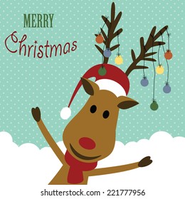 Cute christmas card with reindeer and christmas light