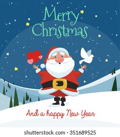 Cute Christmas Card with Santa Claus and message