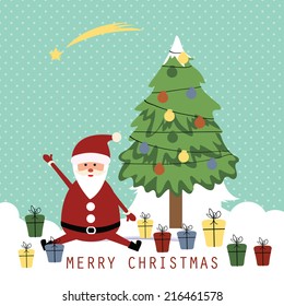 Cute christmas card with Santa and presents