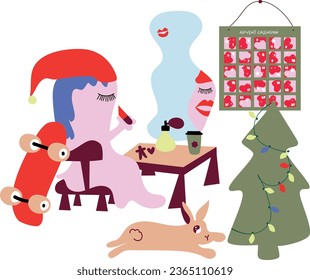 Cute Christmas card skater girl