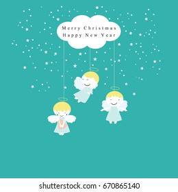 Cute Christmas card with sweet small angels