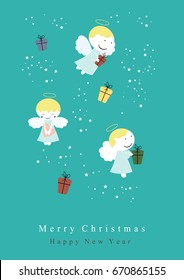 Cute christmas card with sweet small angels