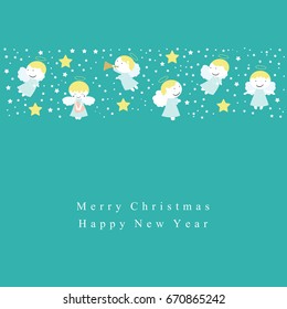 Cute christmas card with sweet small angels