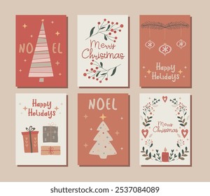 Cute Christmas cards set with cozy winter elements minimalistic hygge style