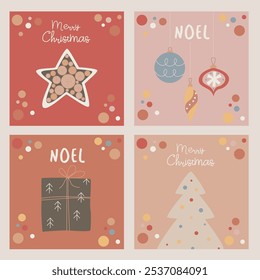 Cute Christmas cards set with cozy winter elements minimalistic hygge style