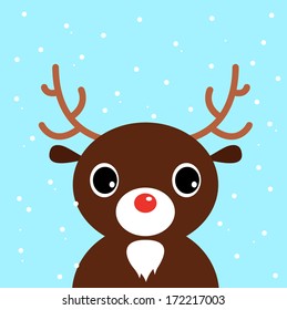 Cute christmas cartoon Deer on blue background 