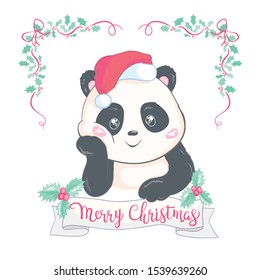 Cute Christmas Cartoon Panda Bear Character Stock Vector (Royalty Free ...