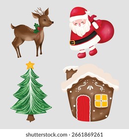 Lindo conjunto de Vector de dibujos animados de Navidad
