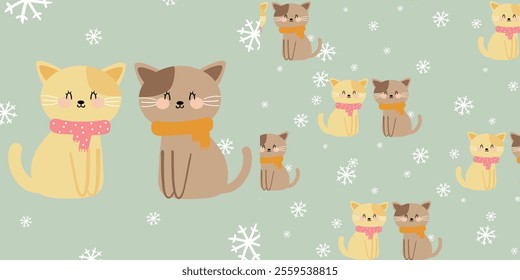 Cute Christmas cat cards and cute cartoon cat patterns cute Christmas and winter wallpapers for fabric prints, gift wrapping paper