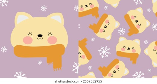 Cute christmas cat cards and cute cat cartoon patterns, cute christmas and winter wallpapers for fabric prints, gift wrapping paper