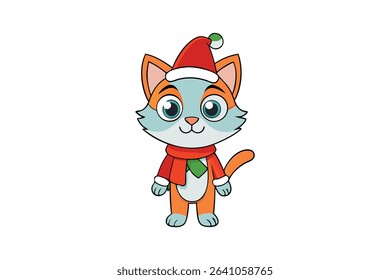 Cute Christmas Cat Cartoon Vector Design