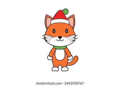 Cute Christmas Cat Cartoon Vector Design