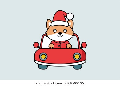 Cute Christmas cat driving a car vector illustration. Perfect for greeting cards, social media, and decorations, this playful design adds joy and charm to any festive project.