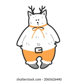 Cute christmas cat hand draw doodle illustration. Vector