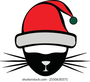 Cute Christmas cat in a hat , Cute cat illustration with a Christmas tree hat