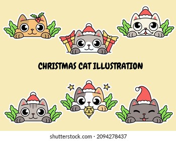 Cute Christmas Cat Illustration Sticker Pack