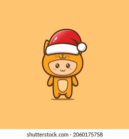 Cute of Christmas cat mascot. Isolated on orange background