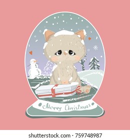 cute Christmas cat. Merry Christmas greetings card