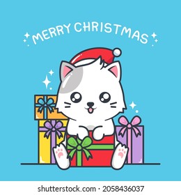 cute christmas cat with present