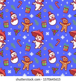 Cute christmas cat seamless pattern vector template