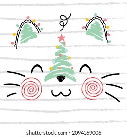 Cute christmas cat smiling. can be used for fabric, textile.