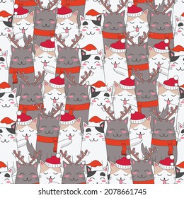 Cute Christmas Cats seamless pattern