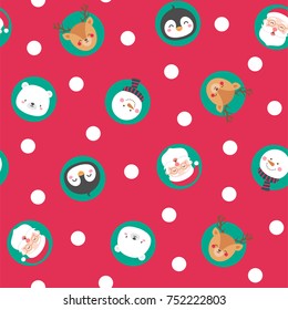 Cute christmas character with circle seamless pattern background