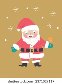 cute christmas character claus with bell - card