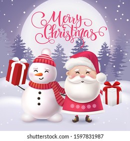 Cute christmas character. Merry christmas and Happy new year 2020 invitation card. Winter holidays. Vector Illustration EPS10.