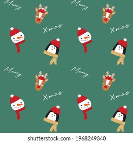 Cute Christmas Character Seamless Pattern, Vector Illustration 