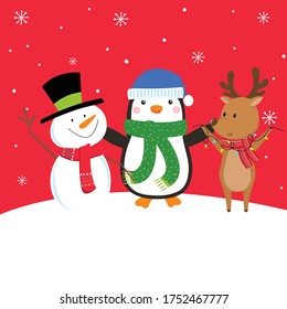 Cute Christmas character sets with penguin, Reindeer and snowman